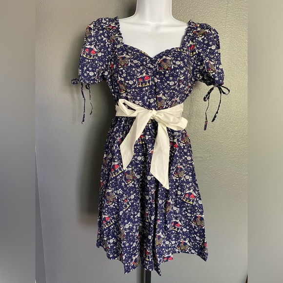 🦋B2G1🦋UNIQUE VINTAGE Retro Navy Mushroom and Rooster Dress NWT - Picture 2 of 11